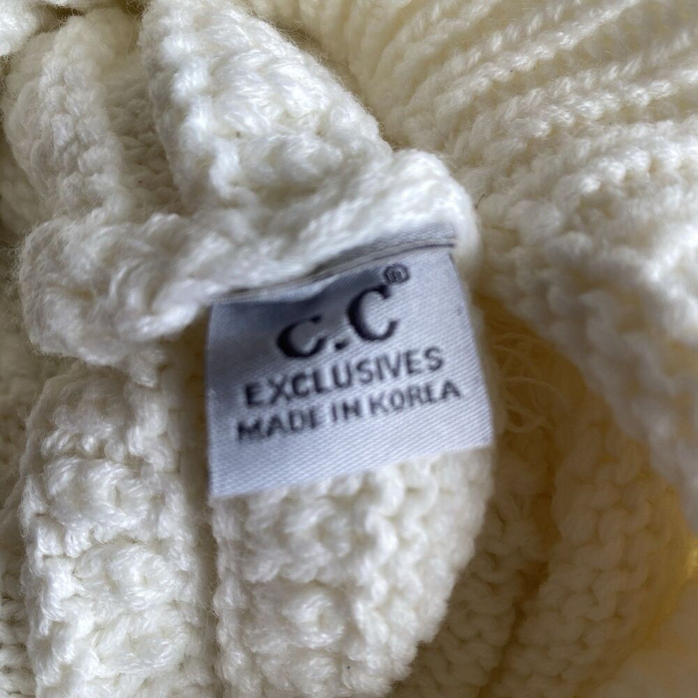 C.C Kids Pom Knit CC Beanie Cap Hat off white - Picture 4 of 5